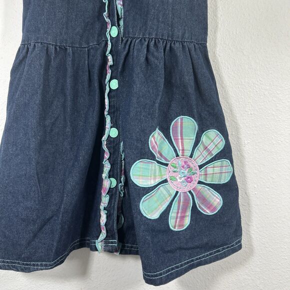 Vtg‎ Carter's Denim Dress Kids 6X Blue Embroidered Vacation Sundress - Picture 2 of 12